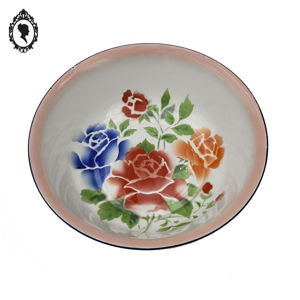assiette métal émaillé fleuri 22cm