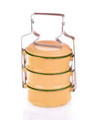 lunch box émaillée jaune 3 étages 14cm