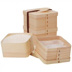 [MO-B118S4] bento 2 box bois carrée 11x11xH6.5cm + couverts