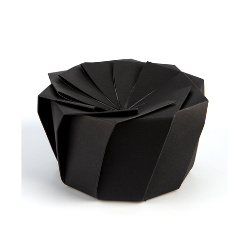 [MO-CA407BN] boîte de pliage en carton lotus noire Ø 12/10 x H 7cm 